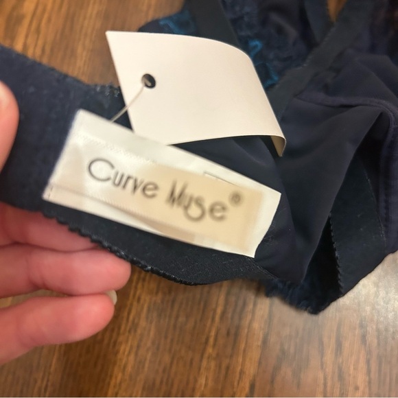 Curve Muse Lingerie NEW blue nylon lace padded wireless bra size 36 C - Picture 6 of 8